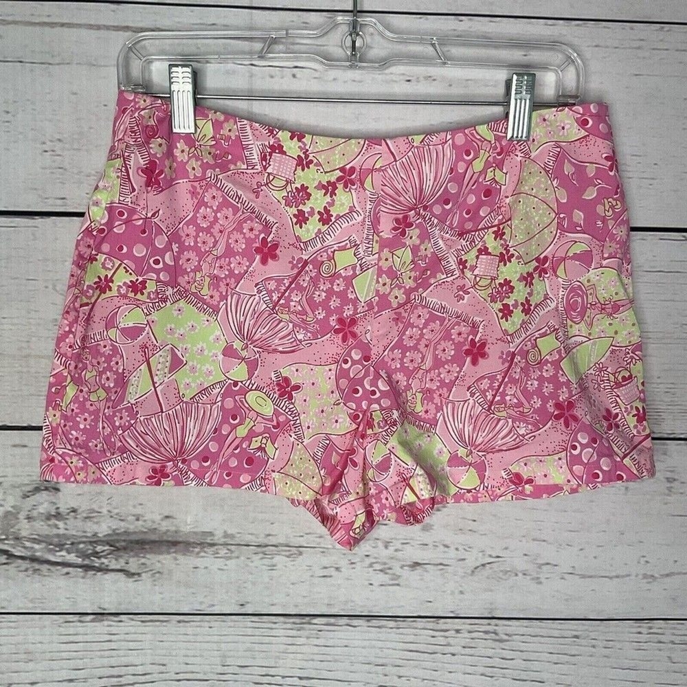 Lilly Pulitzer Chino Shorts Women Size 8 Pink Beach Blanket Bingo Print - Picture 3 of 5